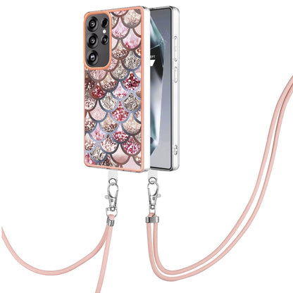 For Samsung Galaxy S25 Ultra 5G Electroplating Pattern IMD TPU Shockproof Case with Neck Lanyard(Pink Scales) - Galaxy S25 Ultra 5G Cases by PMC Jewellery | Online Shopping South Africa | PMC Jewellery | Buy Now Pay Later Mobicred