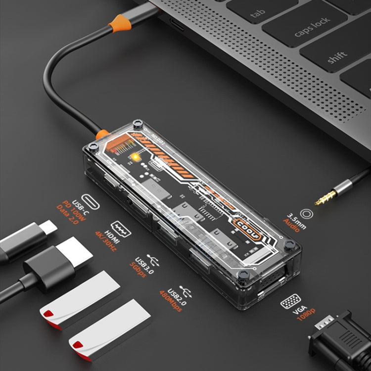 SW6V 6 in 1 Type-C to USB + HDMI + VGA + Audio 3.5 HUB Docking Station(Grey) - USB HUB by PMC Jewellery | Online Shopping South Africa | PMC Jewellery | Buy Now Pay Later Mobicred