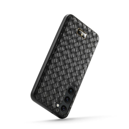 For Samsung Galaxy S24+ 5G Fierre Shann Leather Texture Phone Back Cover Case(Woven Black) - Galaxy S24+ 5G Cases by FIERRE SHANN | Online Shopping South Africa | PMC Jewellery | Buy Now Pay Later Mobicred