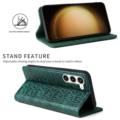 For Samsung Galaxy S24+ 5G Fierre Shann Crocodile Texture Magnetic Genuine Leather Phone Case(Green) - Galaxy S24+ 5G Cases by FIERRE SHANN | Online Shopping South Africa | PMC Jewellery | Buy Now Pay Later Mobicred