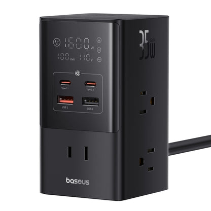 Baseus PowerCombo Tower Power Strip 6xAC+2xType-C+2xUSB 35W with 1.5 Power Cord, US Plug(Black) - Multifunction Charger by Baseus | Online Shopping South Africa | PMC Jewellery