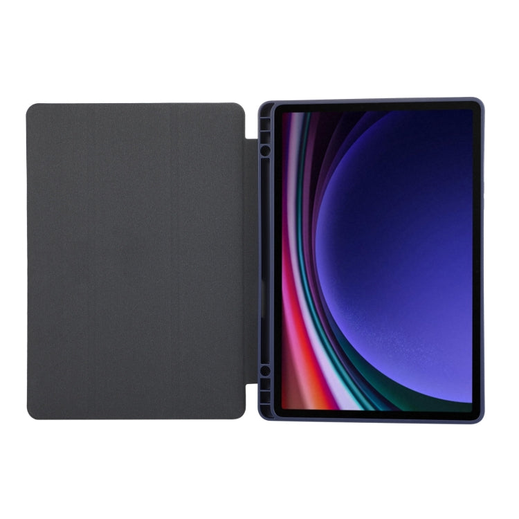 For Samsung Galaxy Tab S9 3-Fold Pure Color TPU Leather Tablet Case with Pen Slot(Dark Blue) - Galaxy Tab S9 Cases by PMC Jewellery | Online Shopping South Africa | PMC Jewellery