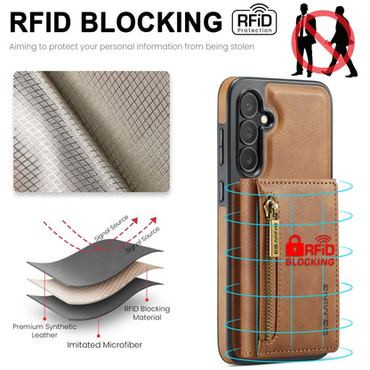 For Samsung Galaxy S24+ 5G DG.MING M5 Series Zip RFID Multi Card Detachable Leather Phone Case(Brown) - Galaxy S24+ 5G Cases by DG.MING | Online Shopping South Africa | PMC Jewellery | Buy Now Pay Later Mobicred