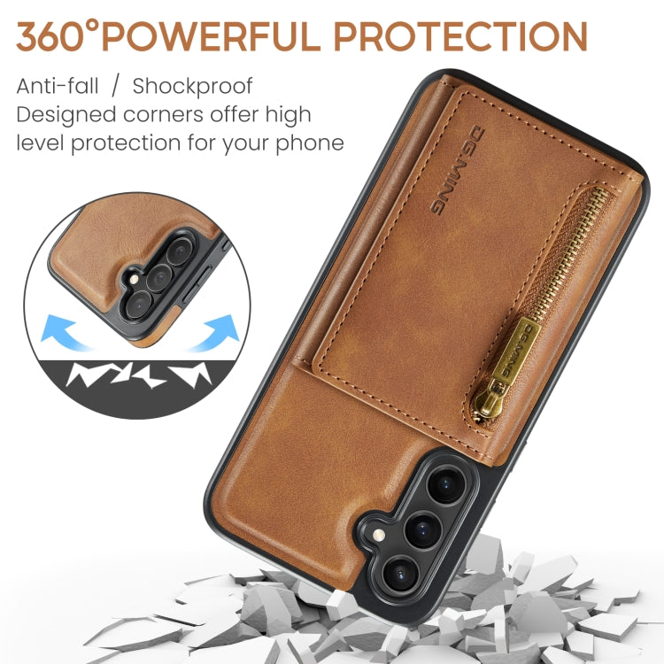 For Samsung Galaxy S24 FE 5G DG.MING M5 Series Zip RFID Multi Card Detachable Leather Phone Case(Brown) - Galaxy S24 FE 5G Cases by DG.MING | Online Shopping South Africa | PMC Jewellery | Buy Now Pay Later Mobicred