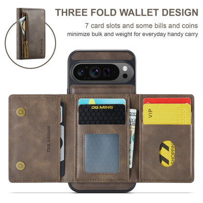 For Google Pixel 9 Pro XL DG.MING M5 Series Zip RFID Multi Card Detachable Leather Phone Case(Coffee) - Google Cases by DG.MING | Online Shopping South Africa | PMC Jewellery | Buy Now Pay Later Mobicred