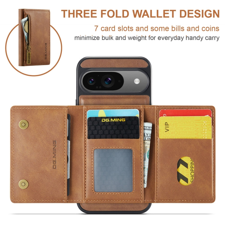 For Google Pixel 9 / 9 Pro DG.MING M5 Series Zip RFID Multi Card Detachable Leather Phone Case(Brown) - Google Cases by DG.MING | Online Shopping South Africa | PMC Jewellery | Buy Now Pay Later Mobicred