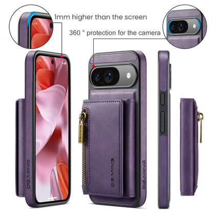 For Google Pixel 9 / 9 Pro DG.MING M5 Series Zip RFID Multi Card Detachable Leather Phone Case(Purple) - Google Cases by DG.MING | Online Shopping South Africa | PMC Jewellery | Buy Now Pay Later Mobicred