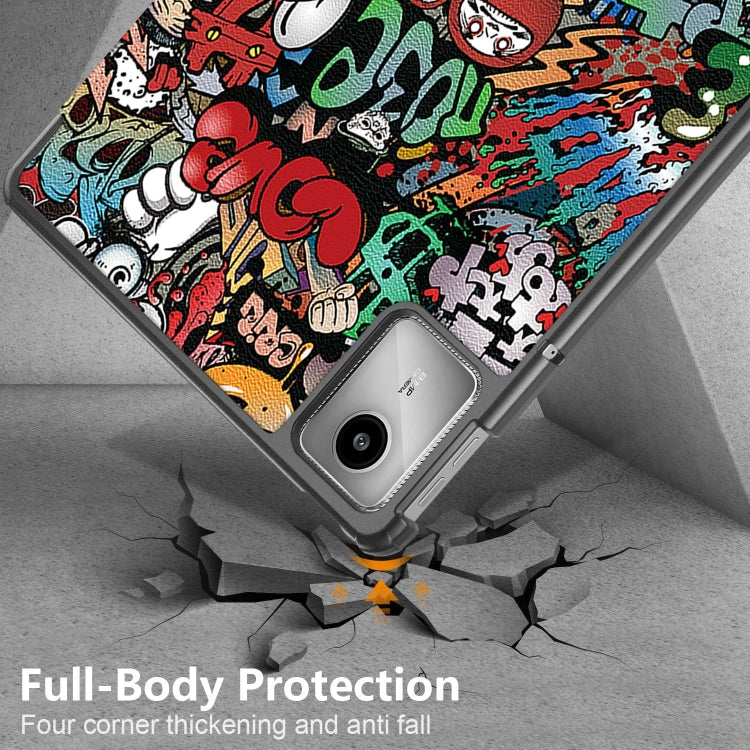 For Lenovo Tab M11/ Xiaoxin Pad 11 2024 Custer Coloured Drawing 3-folding Leather Smart Tablet Case(Graffiti) - Lenovo by PMC Jewellery | Online Shopping South Africa | PMC Jewellery | Buy Now Pay Later Mobicred