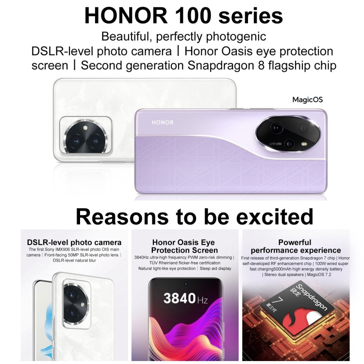 Honor 100, 16GB+512GB, Screen Fingerprint Identification, 6.7 inch MagicOS 7.2 Snapdragon 7 Gen 3 Octa Core up to 2.63GHz, Network: 5G, NFC, OTG, Support Google Play(White) - Honor by Huawei | Online Shopping South Africa | PMC Jewellery | Buy Now Pay Later Mobicred