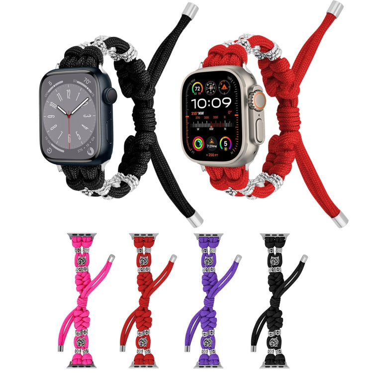 For Apple Watch Ultra 2 49mm Chrysanthemum Beads Paracord Braided Watch Band(Rose Red) - Watch Bands by PMC Jewellery | Online Shopping South Africa | PMC Jewellery | Buy Now Pay Later Mobicred