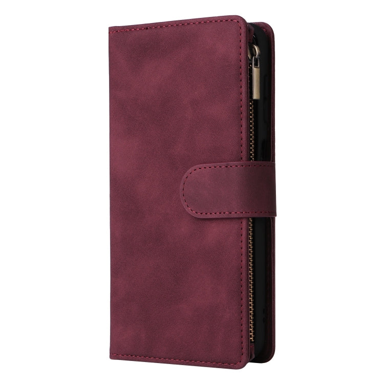 For Samsung Galaxy A55 5G Multifunctional Frosted Zipper Wallet Leather Phone Case(Wine Red) - Galaxy Phone Cases by PMC Jewellery | Online Shopping South Africa | PMC Jewellery