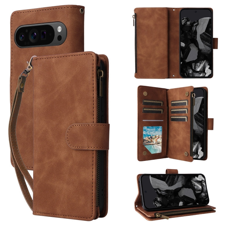 For Google Pixel 9 Pro Multifunctional Multi-Card Wallet Phone Leather Case(Brown) - Google Cases by PMC Jewellery | Online Shopping South Africa | PMC Jewellery | Buy Now Pay Later Mobicred