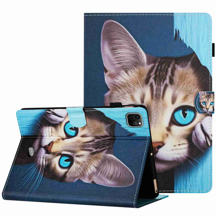 For iPad 11 Pro 2024 / 2020 / Air 4 10.9 Painted Pattern Stitching Smart Leather Tablet Case(Blue Cat) - iPad Air (2022) / (2020) 10.9 Cases by PMC Jewellery | Online Shopping South Africa | PMC Jewellery | Buy Now Pay Later Mobicred