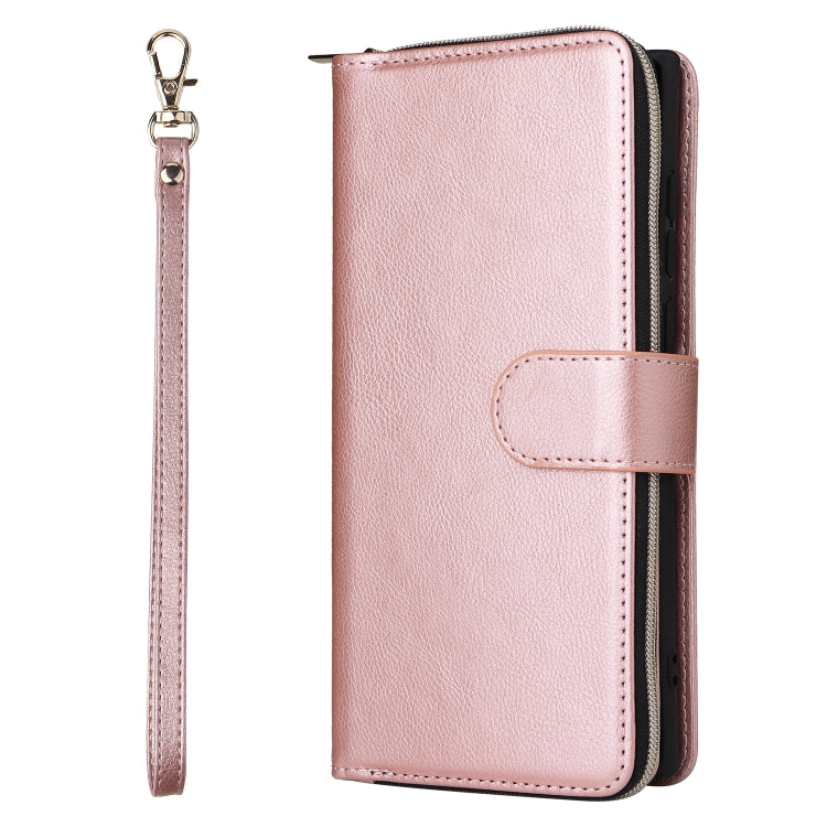 For Samsung Galaxy S24 Ultra 5G 9-Card Slots Zipper Wallet Bag Leather Phone Case(Rose Gold) - Galaxy S24 Ultra 5G Cases by PMC Jewellery | Online Shopping South Africa | PMC Jewellery | Buy Now Pay Later Mobicred