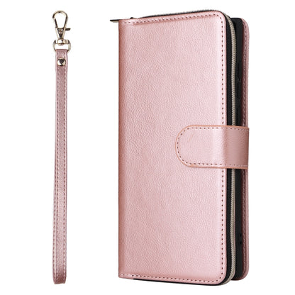 For Samsung Galaxy S24 Ultra 5G 9-Card Slots Zipper Wallet Bag Leather Phone Case(Rose Gold) - Galaxy S24 Ultra 5G Cases by PMC Jewellery | Online Shopping South Africa | PMC Jewellery | Buy Now Pay Later Mobicred