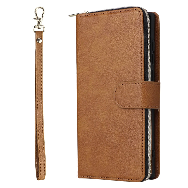 For Samsung Galaxy S24 Ultra 5G 9-Card Slots Zipper Wallet Bag Leather Phone Case(Brown) - Galaxy S24 Ultra 5G Cases by PMC Jewellery | Online Shopping South Africa | PMC Jewellery | Buy Now Pay Later Mobicred