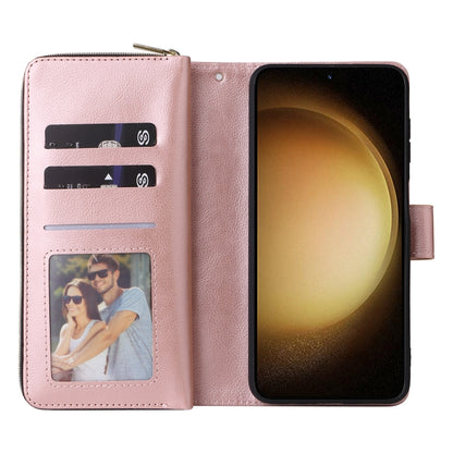 For Samsung Galaxy S24+ 5G 9-Card Slots Zipper Wallet Bag Leather Phone Case(Rose Gold) - Galaxy S24+ 5G Cases by PMC Jewellery | Online Shopping South Africa | PMC Jewellery | Buy Now Pay Later Mobicred