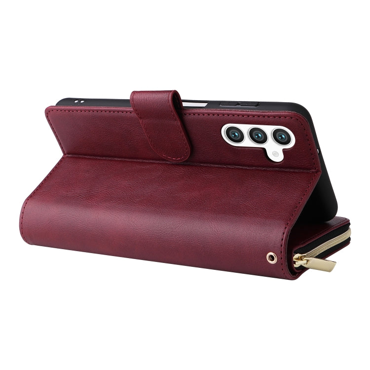 For Samsung Galaxy S24+ 5G 9-Card Slots Zipper Wallet Bag Leather Phone Case(Wine Red) - Galaxy S24+ 5G Cases by PMC Jewellery | Online Shopping South Africa | PMC Jewellery | Buy Now Pay Later Mobicred