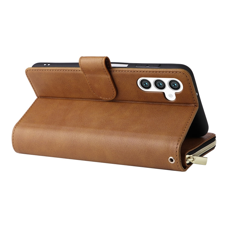 For Samsung Galaxy S24+ 5G 9-Card Slots Zipper Wallet Bag Leather Phone Case(Brown) - Galaxy S24+ 5G Cases by PMC Jewellery | Online Shopping South Africa | PMC Jewellery | Buy Now Pay Later Mobicred