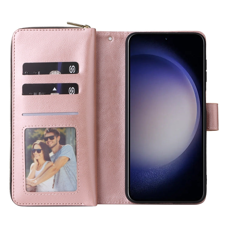 For Samsung Galaxy S24 5G 9-Card Slots Zipper Wallet Bag Leather Phone Case(Rose Gold) - Galaxy S24 5G Cases by PMC Jewellery | Online Shopping South Africa | PMC Jewellery | Buy Now Pay Later Mobicred