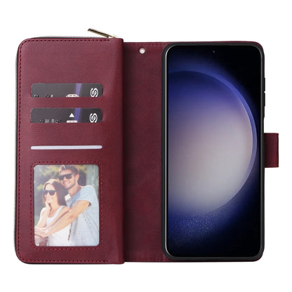 For Samsung Galaxy S24 5G 9-Card Slots Zipper Wallet Bag Leather Phone Case(Wine Red) - Galaxy S24 5G Cases by PMC Jewellery | Online Shopping South Africa | PMC Jewellery | Buy Now Pay Later Mobicred