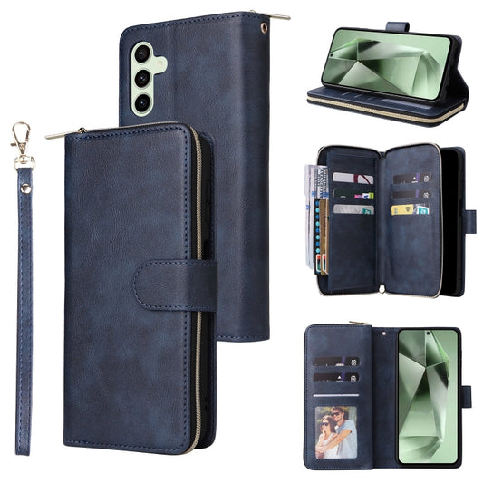 For Samsung Galaxy S24 FE 5G 9-Card Slots Zipper Wallet Bag Leather Phone Case(Blue) - Galaxy S24 FE 5G Cases by PMC Jewellery | Online Shopping South Africa | PMC Jewellery | Buy Now Pay Later Mobicred