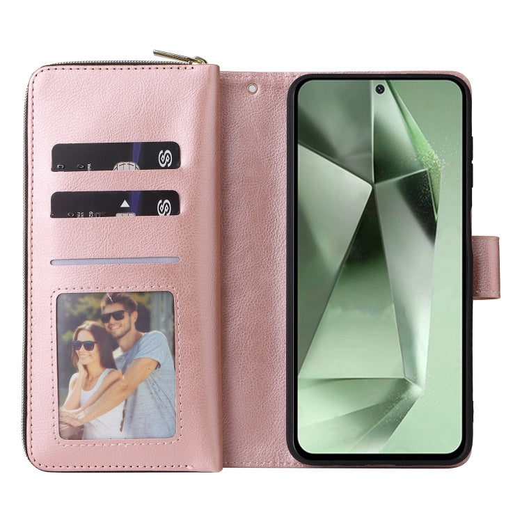 For Samsung Galaxy S24 FE 5G 9-Card Slots Zipper Wallet Bag Leather Phone Case(Rose Gold) - Galaxy S24 FE 5G Cases by PMC Jewellery | Online Shopping South Africa | PMC Jewellery | Buy Now Pay Later Mobicred