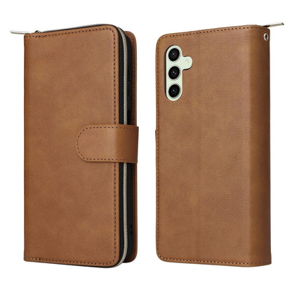 For Samsung Galaxy S24 FE 5G 9-Card Slots Zipper Wallet Bag Leather Phone Case(Brown) - Galaxy S24 FE 5G Cases by PMC Jewellery | Online Shopping South Africa | PMC Jewellery | Buy Now Pay Later Mobicred