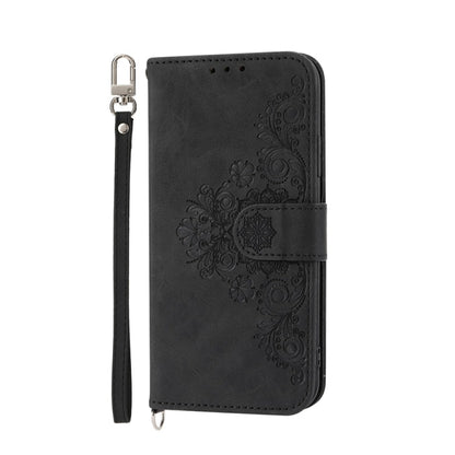 For Google Pixel 9 Skin-feel Flowers Embossed Wallet Leather Phone Case(Black) - Google Cases by PMC Jewellery | Online Shopping South Africa | PMC Jewellery | Buy Now Pay Later Mobicred