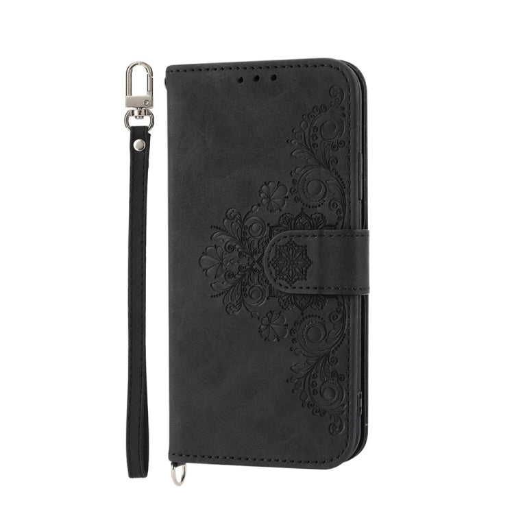 For Google Pixel 9 Pro Skin-feel Flowers Embossed Wallet Leather Phone Case(Black) - Google Cases by PMC Jewellery | Online Shopping South Africa | PMC Jewellery | Buy Now Pay Later Mobicred