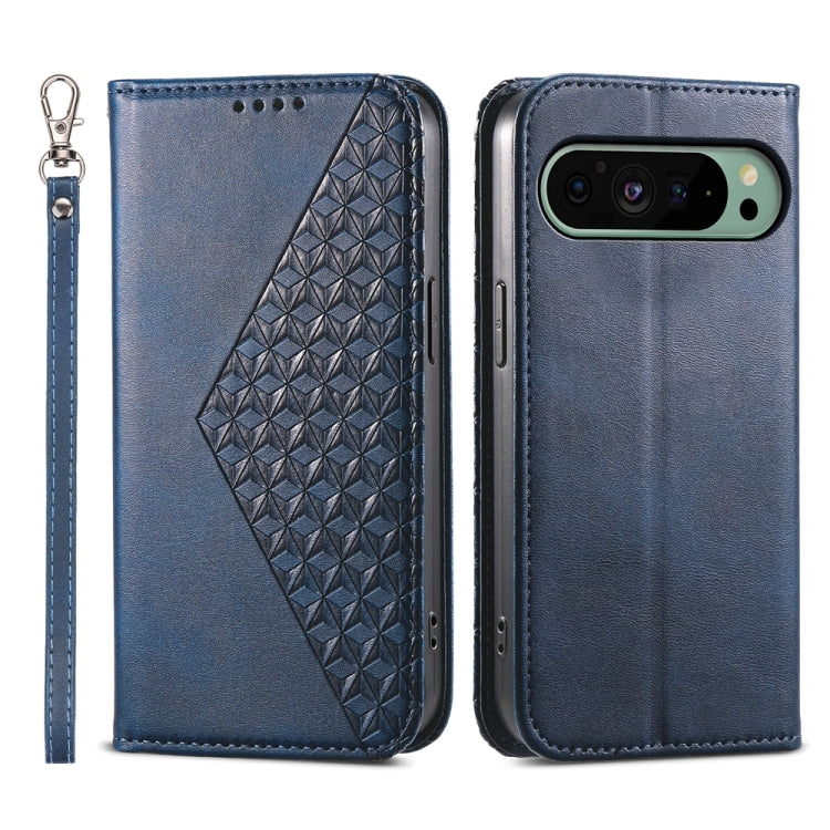 For Google Pixel 9 Cubic Grid Calf Texture Magnetic Leather Phone Case(Blue) - Google Cases by PMC Jewellery | Online Shopping South Africa | PMC Jewellery | Buy Now Pay Later Mobicred