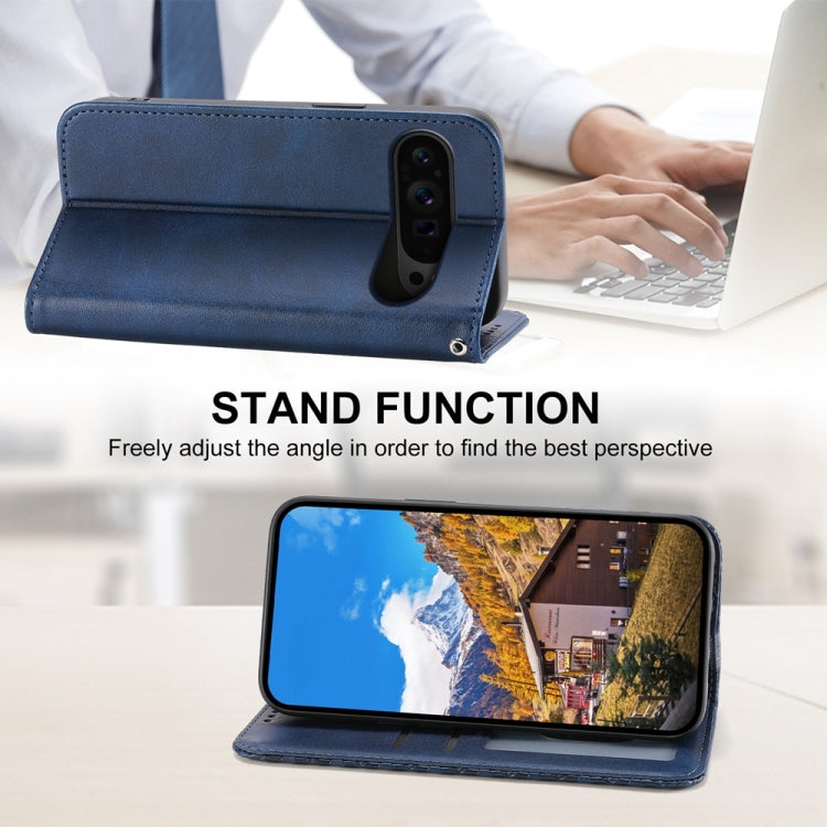 For Google Pixel 9 Pro Cubic Grid Calf Texture Magnetic Leather Phone Case(Blue) - Google Cases by PMC Jewellery | Online Shopping South Africa | PMC Jewellery | Buy Now Pay Later Mobicred