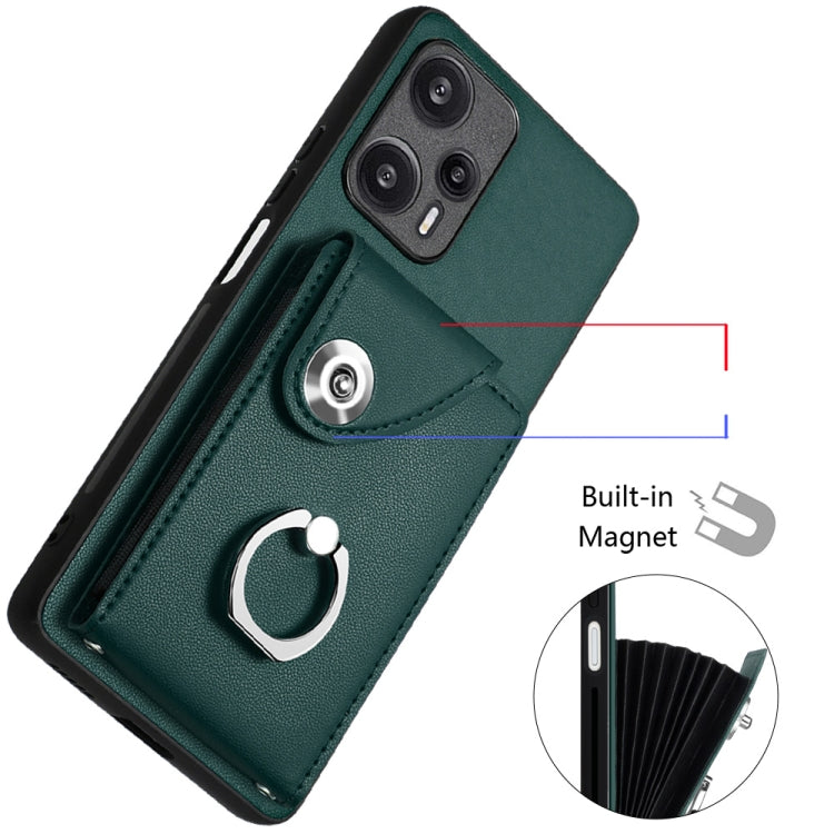 For Xiaomi Poco F5 5G/Redmi Note 12 Turbo Organ Card Bag Ring Holder PU Phone Case(Green) - Xiaomi Cases by PMC Jewellery | Online Shopping South Africa | PMC Jewellery | Buy Now Pay Later Mobicred