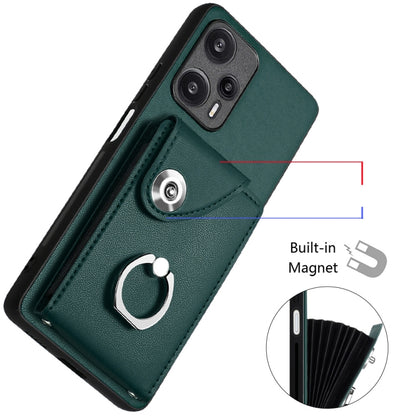 For Xiaomi Poco F5 5G/Redmi Note 12 Turbo Organ Card Bag Ring Holder PU Phone Case(Green) - Xiaomi Cases by PMC Jewellery | Online Shopping South Africa | PMC Jewellery | Buy Now Pay Later Mobicred