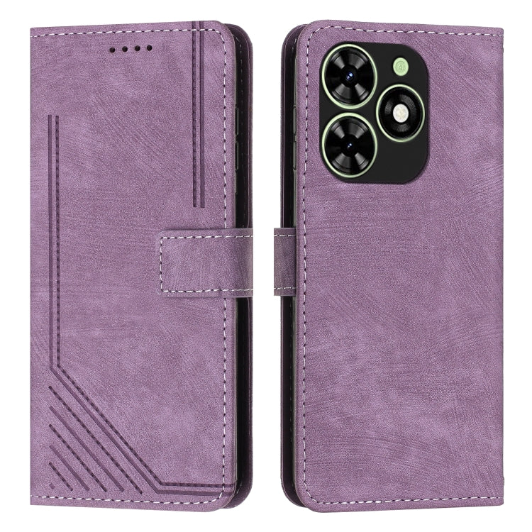 For Tecno Spark Go 2024 / POP 8 Skin Feel Stripe Pattern Leather Phone Case with Long Lanyard(Purple) - Tecno Cases by PMC Jewellery | Online Shopping South Africa | PMC Jewellery | Buy Now Pay Later Mobicred