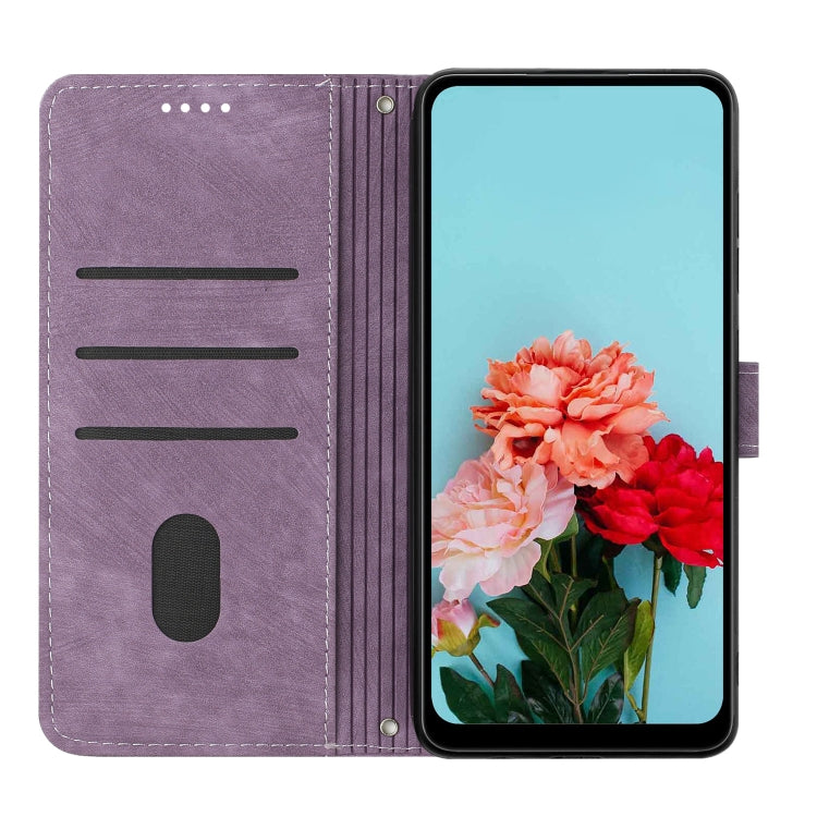 For Tecno Spark Go 2024 / POP 8 Skin Feel Stripe Pattern Leather Phone Case with Long Lanyard(Purple) - Tecno Cases by PMC Jewellery | Online Shopping South Africa | PMC Jewellery | Buy Now Pay Later Mobicred