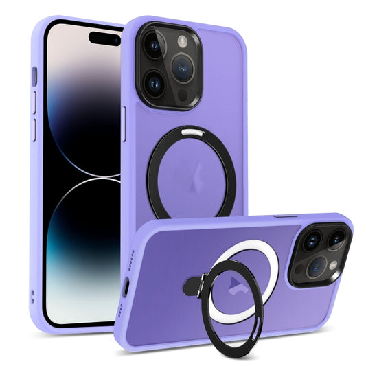 For iPhone 14 Pro MagSafe Holder Skin-feel PC Hybrid TPU Phone Case(Purple) - iPhone 14 Pro Cases by PMC Jewellery | Online Shopping South Africa | PMC Jewellery