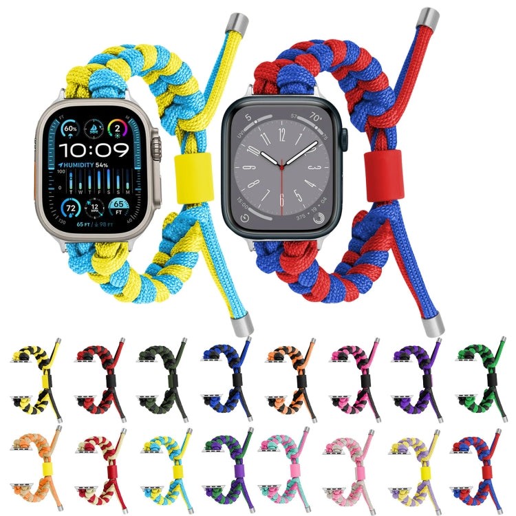 For Apple Watch SE 2023 44mm Paracord Fishtail Braided Silicone Bead Watch Band(Black Blue) - Watch Bands by PMC Jewellery | Online Shopping South Africa | PMC Jewellery