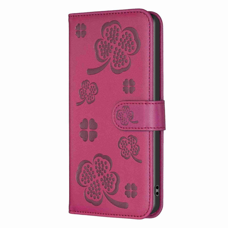 For Xiaomi Redmi Note 13 Four-leaf Embossed Leather Phone Case(Rose Red) - Note 13 Cases by PMC Jewellery | Online Shopping South Africa | PMC Jewellery | Buy Now Pay Later Mobicred