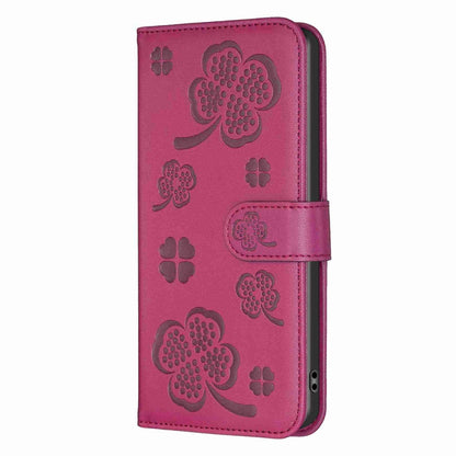 For Xiaomi 13 Lite 5G Four-leaf Embossed Leather Phone Case(Rose Red) - 13 Lite Cases by PMC Jewellery | Online Shopping South Africa | PMC Jewellery | Buy Now Pay Later Mobicred