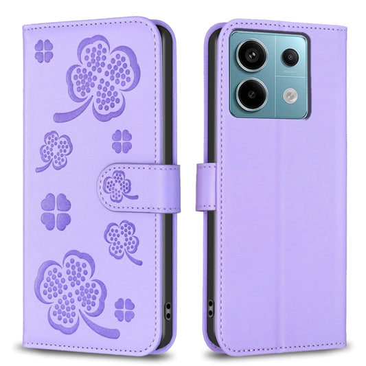 For Xiaomi Redmi Note 13 Pro 4G Global Four-leaf Embossed Leather Phone Case(Purple) - Note 13 Pro Cases by PMC Jewellery | Online Shopping South Africa | PMC Jewellery | Buy Now Pay Later Mobicred