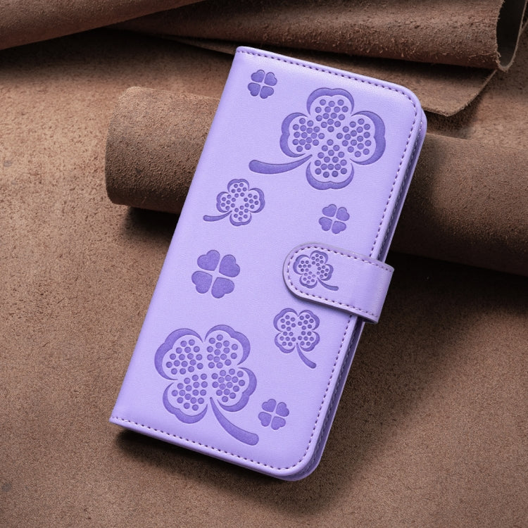 For Xiaomi Redmi Note 13 Pro 4G Global Four-leaf Embossed Leather Phone Case(Purple) - Note 13 Pro Cases by PMC Jewellery | Online Shopping South Africa | PMC Jewellery | Buy Now Pay Later Mobicred