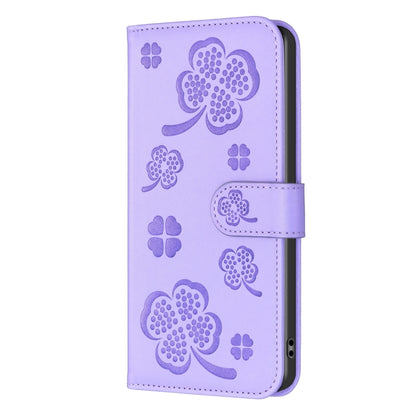 For Xiaomi Redmi Note 13 Pro 4G Global Four-leaf Embossed Leather Phone Case(Purple) - Note 13 Pro Cases by PMC Jewellery | Online Shopping South Africa | PMC Jewellery | Buy Now Pay Later Mobicred