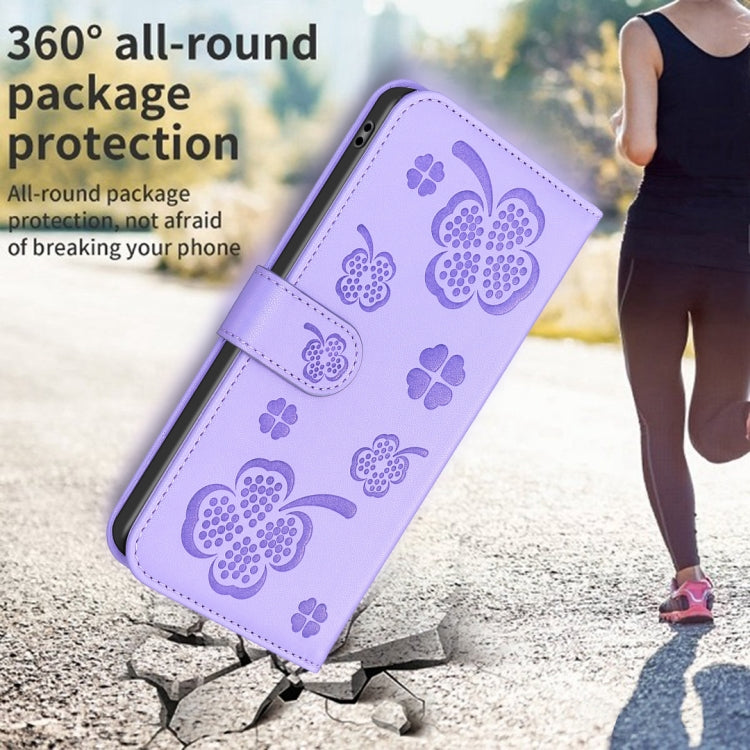 For Xiaomi Redmi Note 13 Pro 4G Global Four-leaf Embossed Leather Phone Case(Purple) - Note 13 Pro Cases by PMC Jewellery | Online Shopping South Africa | PMC Jewellery | Buy Now Pay Later Mobicred