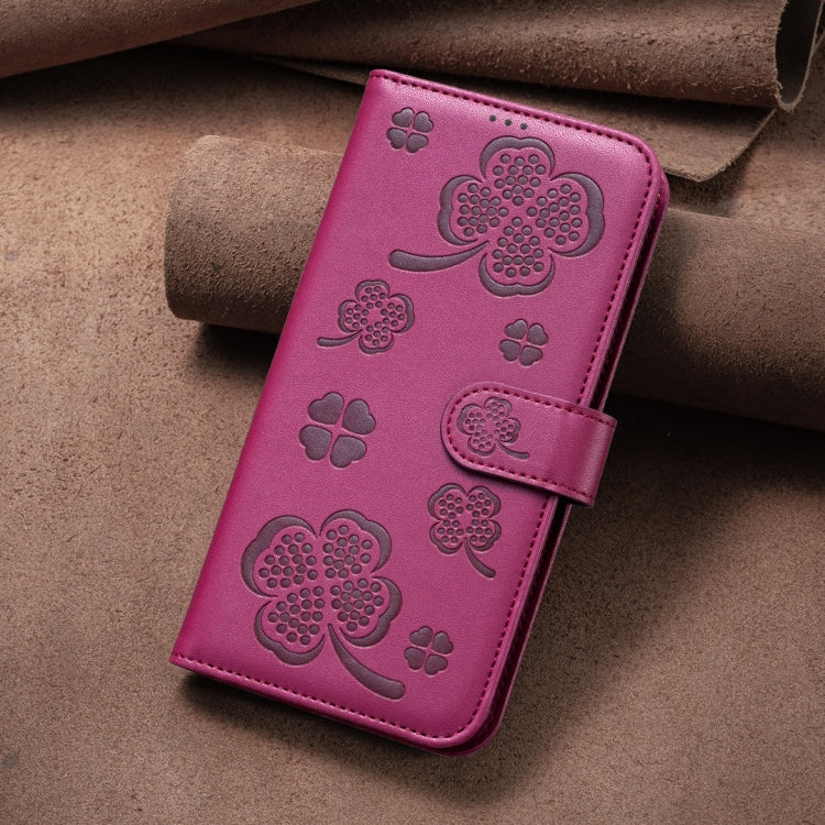 For Xiaomi Redmi A3 Four-leaf Embossed Leather Phone Case(Rose Red) - Xiaomi Cases by PMC Jewellery | Online Shopping South Africa | PMC Jewellery | Buy Now Pay Later Mobicred