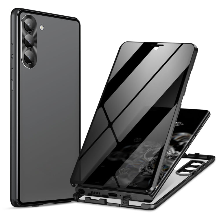 For Samsung Galaxy S24 5G Privacy Full Cover Magnetic Metal Tempered Glass Phone Case(Black) - Galaxy S24 5G Cases by PMC Jewellery | Online Shopping South Africa | PMC Jewellery | Buy Now Pay Later Mobicred