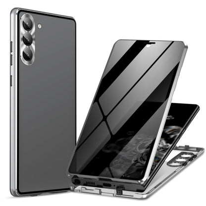 For Samsung Galaxy S24+ 5G Privacy Full Cover Magnetic Metal Tempered Glass Phone Case(Silver) - Galaxy S24+ 5G Cases by PMC Jewellery | Online Shopping South Africa | PMC Jewellery | Buy Now Pay Later Mobicred