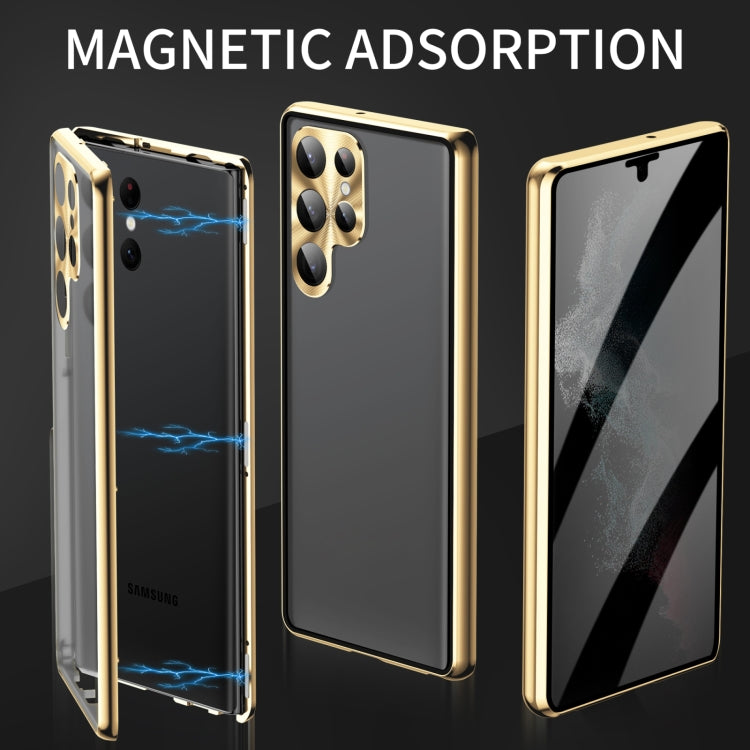 For Samsung Galaxy S24 Ultra 5G Privacy Full Cover Magnetic Metal Tempered Glass Phone Case(Gold) - Galaxy S24 Ultra 5G Cases by PMC Jewellery | Online Shopping South Africa | PMC Jewellery