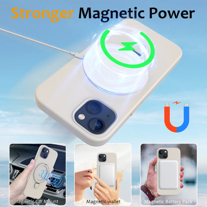 For iPhone 14 Plus MagSafe Magnetic Liquid Silicone Phone Case with Ring Holder(Antique White) - iPhone 14 Plus Cases by PMC Jewellery | Online Shopping South Africa | PMC Jewellery