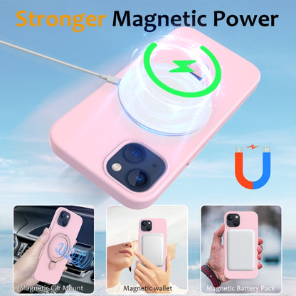 For iPhone 15 MagSafe Magnetic Liquid Silicone Phone Case with Ring Holder(Grey Pink) - iPhone 15 Cases by PMC Jewellery | Online Shopping South Africa | PMC Jewellery